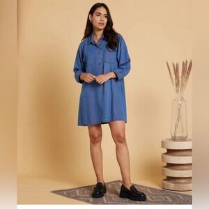 NWT Known Supply Organic Cotton Blend Chambray Denim Gillian Button Up Dress Med